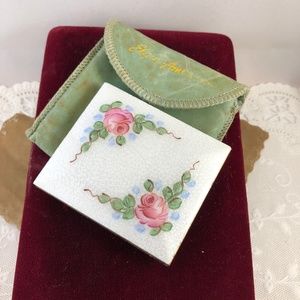 Vintage Guilloche Enameled Pink Roses Makeup Case